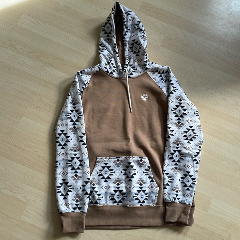 Hooey Brown & White Southwestern Aztec Pattern Pullover Hoodie